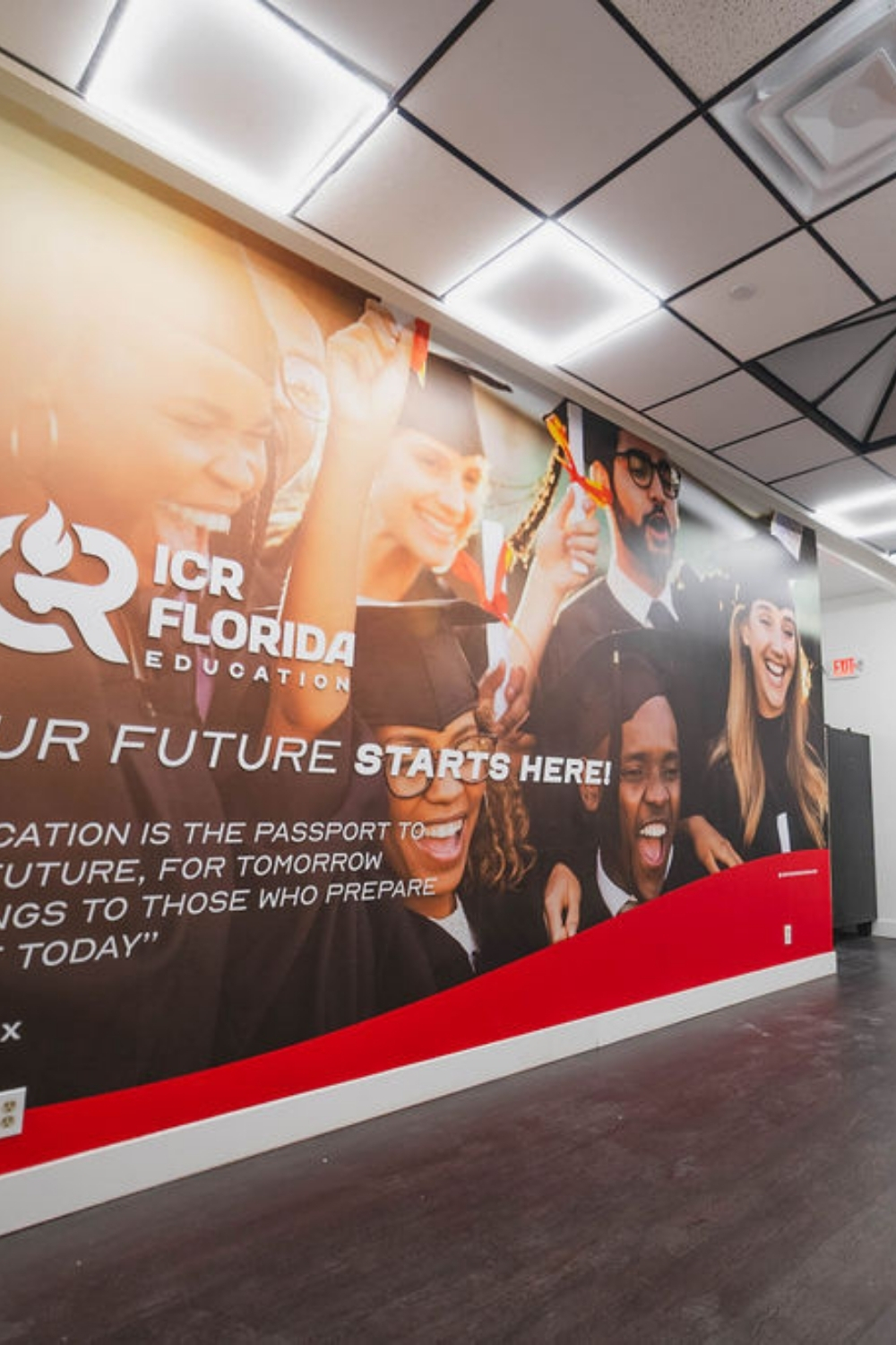 Interior lobby wall sign and mural install example